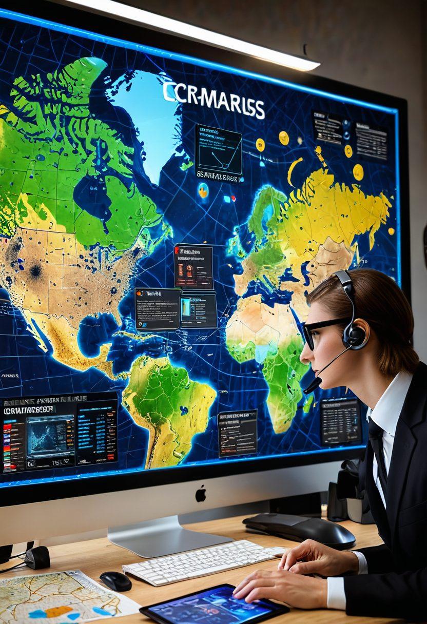 A high-tech command center with detectives analyzing a digital map with geo-tagged crime data, magnifying glasses, crime scene photos pinned on a corkboard, and satellites orbiting Earth. super-realistic. vibrant colors. sleek and modern.